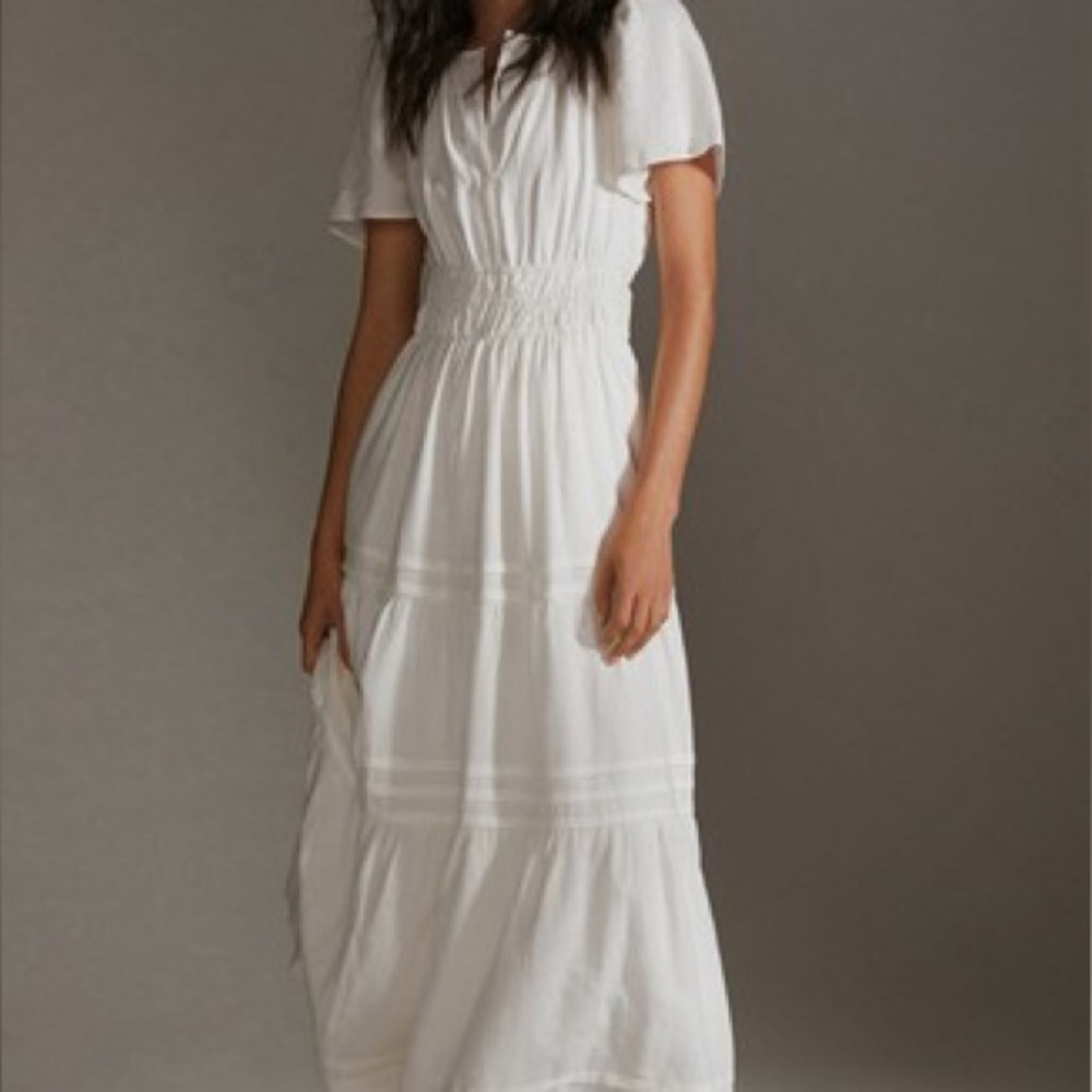 ✨NEW!✨ Anthropologie 🤍 Somerset Linen Edition Creamy White Maxi Dress Size XXSP! - Picture 2 of 6